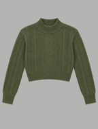 Cable Knit Crop Sweater – Mock Neck