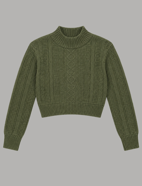 Cable Knit Crop Sweater – Mock Neck