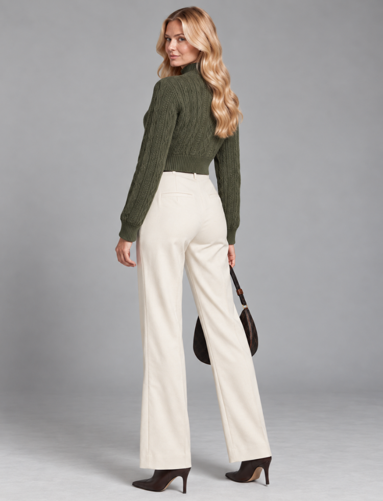 Cable Knit Crop Sweater – Mock Neck