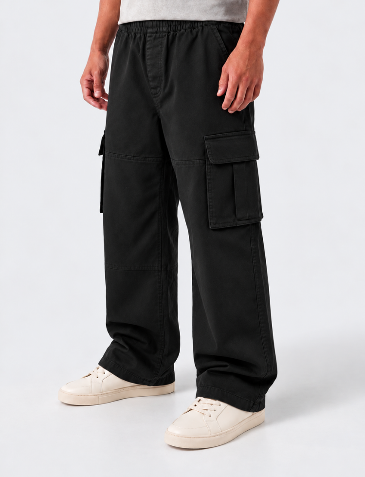 Black Twill Cargo Pants
