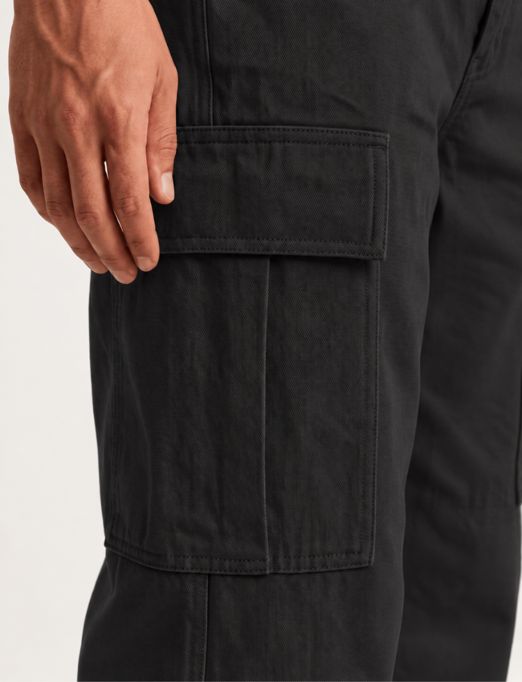 Black Twill Cargo Pants