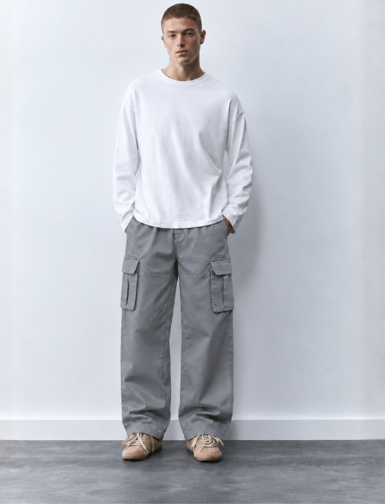 Grey Twill Cargo Pants