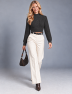 Black Cable Knit Crop Sweater – Mock Neck