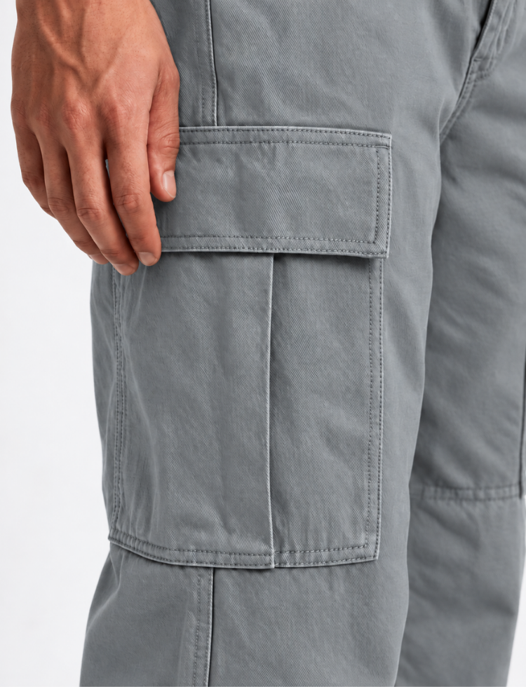 Grey Twill Cargo Pants