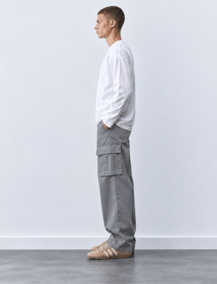 Grey Twill Cargo Pants