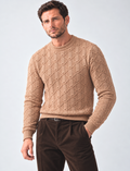 Sand Beige Textured Knit Sweater – Crew Neck