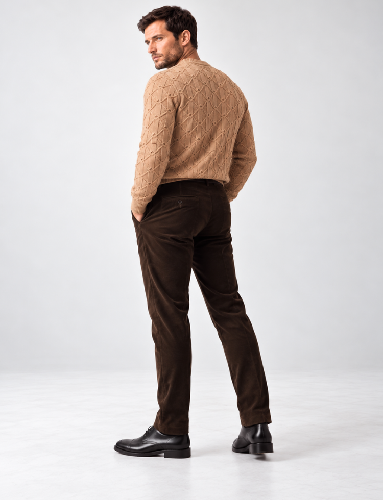 Sand Beige Textured Knit Sweater – Crew Neck