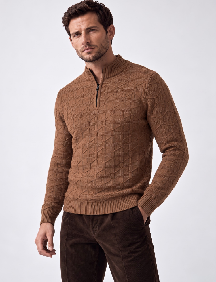 Geometric Knit Sweater – Quarter Zip Neck