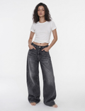 Women's Black Washed Wide-Leg Jeans