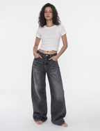 Women's Black Washed Wide-Leg Jeans