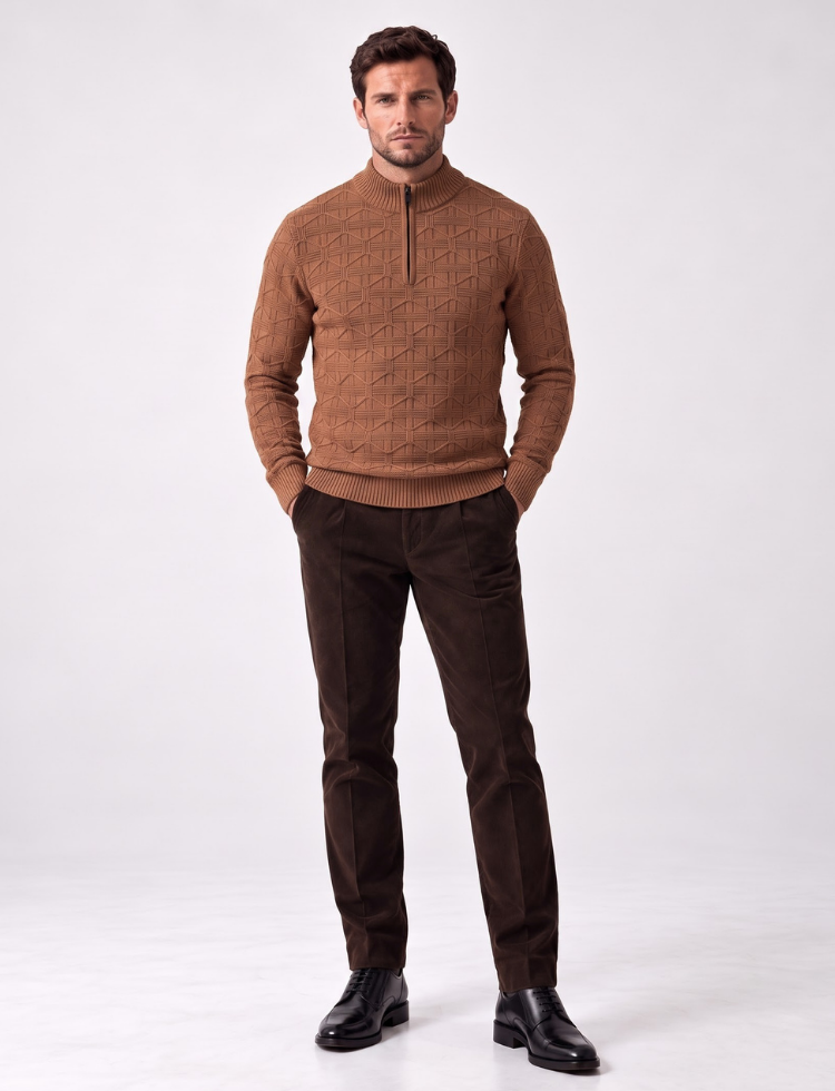 Geometric Knit Sweater – Quarter Zip Neck