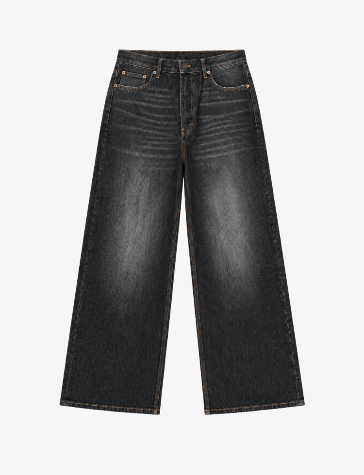 Women's Black Washed Wide-Leg Jeans