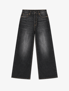 Women's Black Washed Wide-Leg Jeans