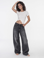 Women's Black Washed Wide-Leg Jeans