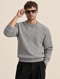 Diamond Textured Knit Sweater – Crew Neck