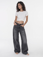Women's Black Washed Wide-Leg Jeans
