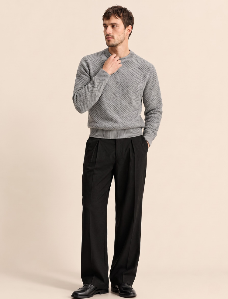 Diamond Textured Knit Sweater – Crew Neck