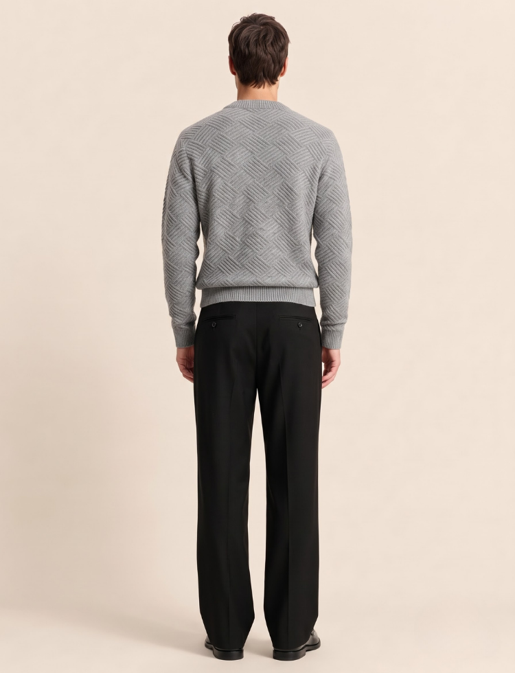 Diamond Textured Knit Sweater – Crew Neck