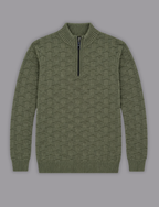 Olive Green Knit Sweater – Quarter Zip Neck