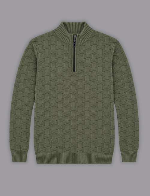 Olive Green Knit Sweater – Quarter Zip Neck
