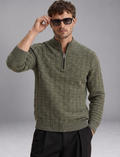 Olive Green Knit Sweater – Quarter Zip Neck