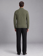 Olive Green Knit Sweater – Quarter Zip Neck