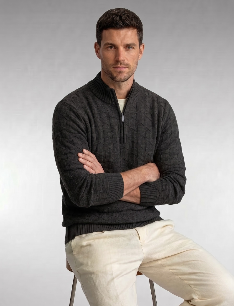 Black Knit Sweater – Quarter Zip Neck