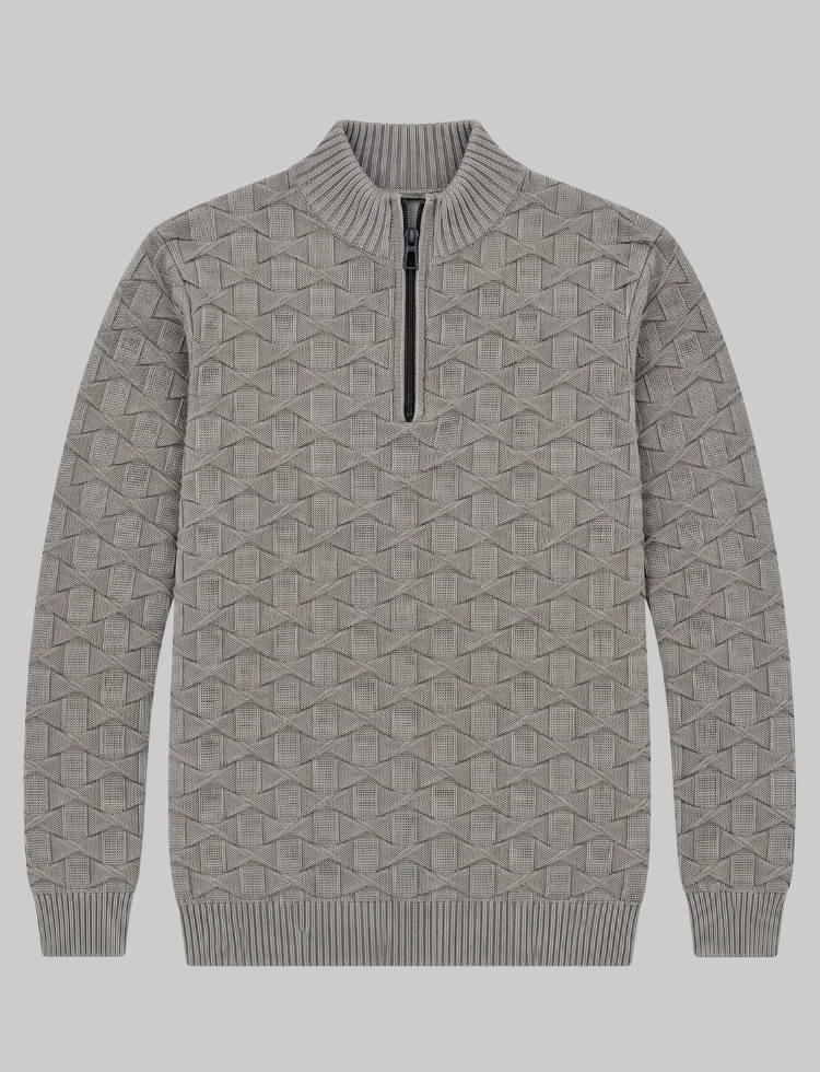 Grey Knit Sweater – Quarter Zip Neck
