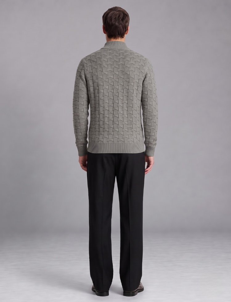 Grey Knit Sweater – Quarter Zip Neck