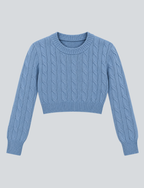 Sky Blue Cable Knit Crop Sweater – Crew Neck