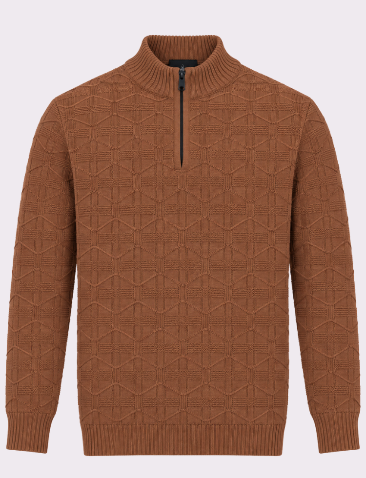 Geometric Knit Sweater – Quarter Zip Neck